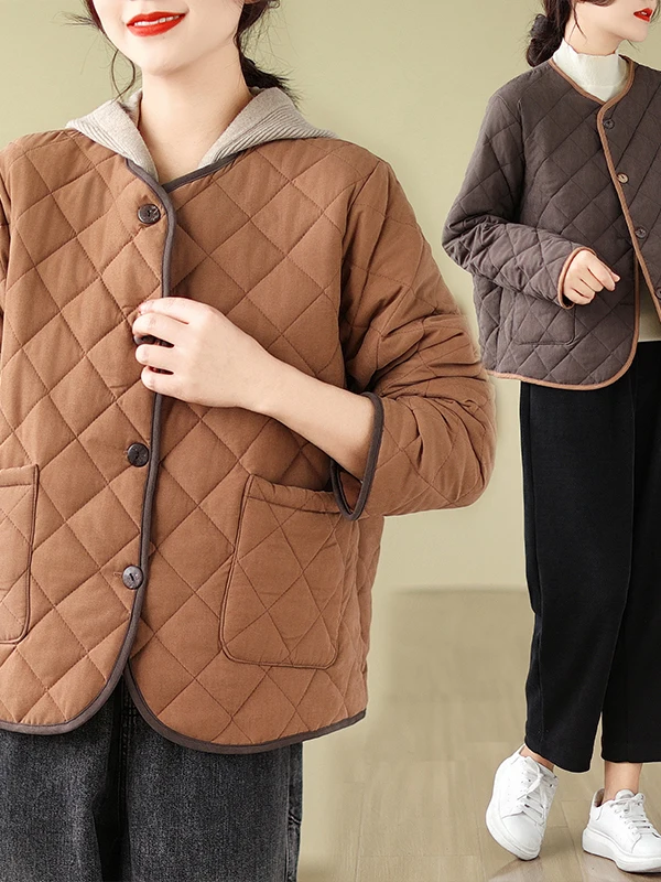 

Korean Japanese High End Winter Cotton Jaet Women's plus Size Lazy Versatile Warm round Ne Outerwear Cotton Coat