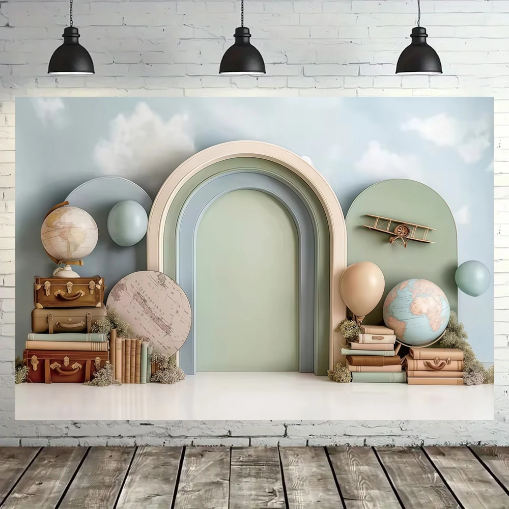 Student Back to School Party Decor Photography Backdrop World Globe Books Arch Teaching Class Photo Background Photo Studio Prop