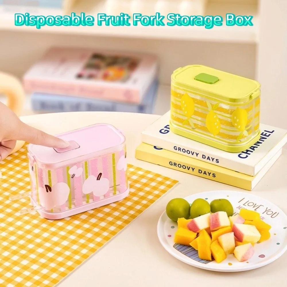 

Portable Disposable Fruit Fork Storage Box Reusable Press Design Small Fork Storage Box Transparent Fork Organizer Home Use