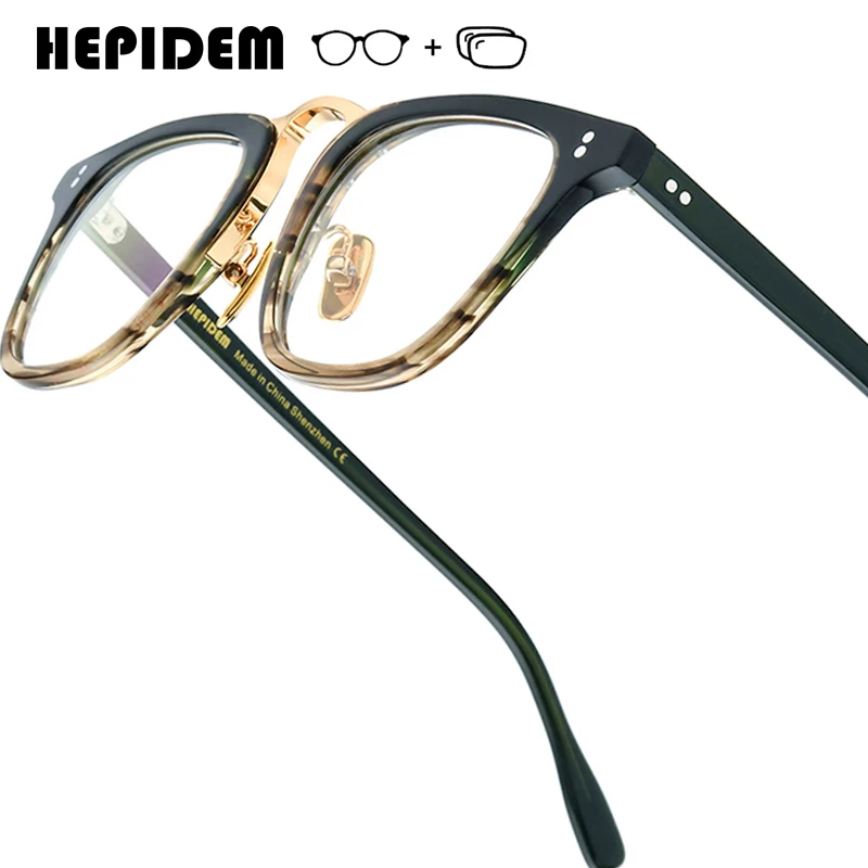

HEPIDEM Myopia Prescription Glasses Anti Blue Photochromic Progressive Optical Lenses Eyewear Men Acetate Round Eyeglasses 9214