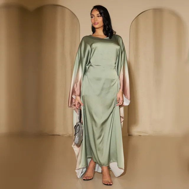 110464-b77e50.jpg Gradient Color Shiny Batwing Satin Maxi Abaya Dubai Luxury 2024 Abayas For Women Muslim Kaftan Dress Islam Caftan Marocain Femme