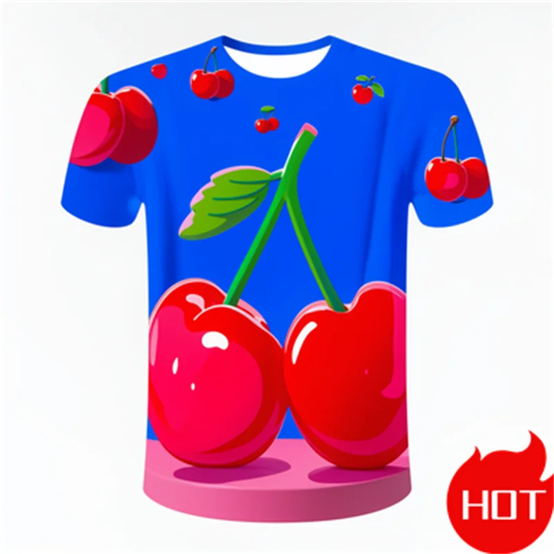Summer New 3D Printed Sweet Fruit Cherry T Shirt Mens Fashion Funny Short Sleeve T Shirts Women Y2k Tee Shirts Men Clothing Tees