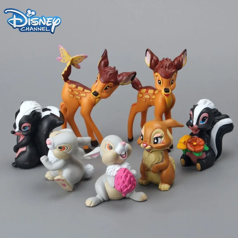 7Pcs Disney Cartoon Bambi Deer Action Figures Kawaii Rabbit Figurine Squirrel Model Anime Cosplay Dolls Kids Christmas Gifts