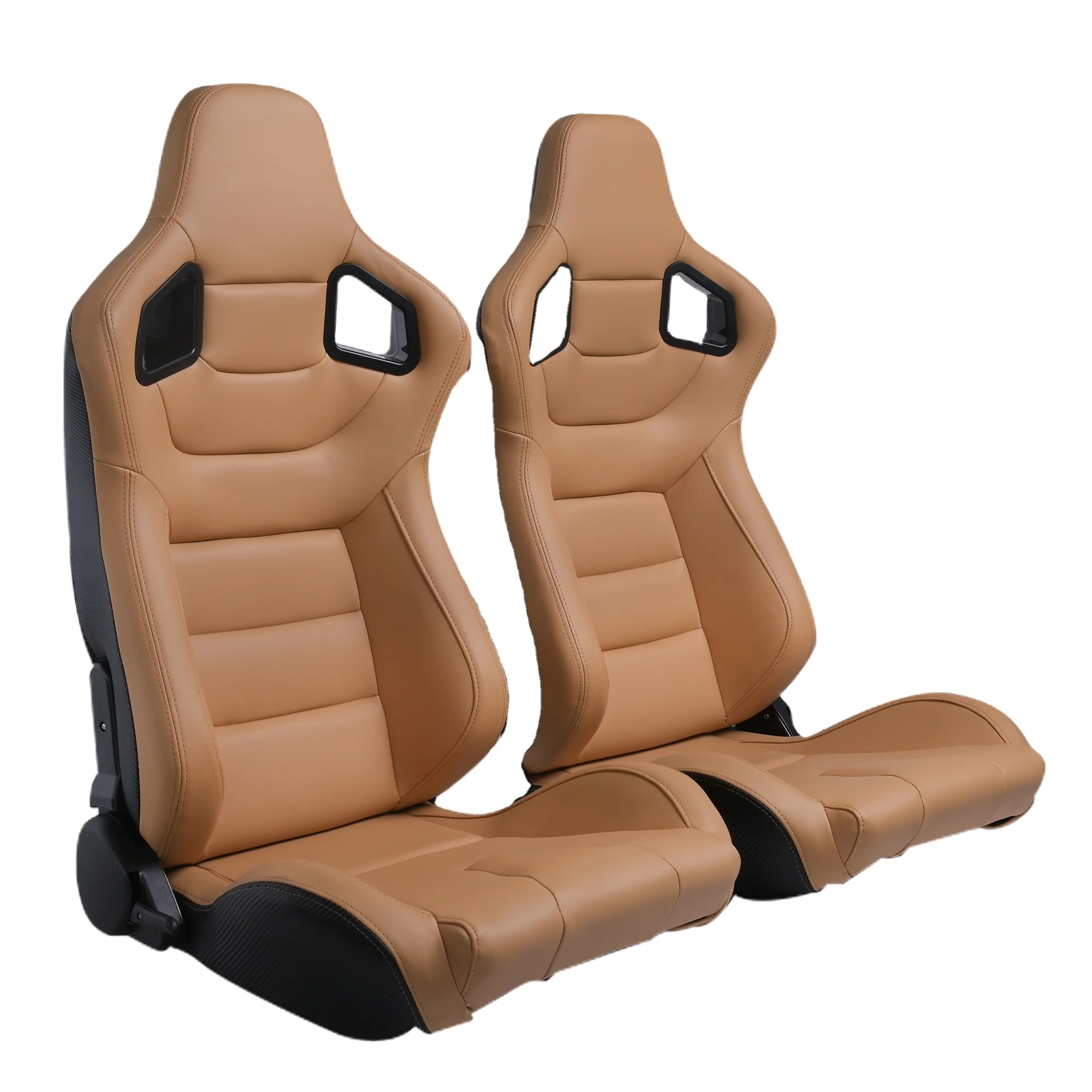 Customized Logo Beige Body Stitch Reclinable PVC Leather Back Kevlar Leather With Double Sliders Car Race Seats