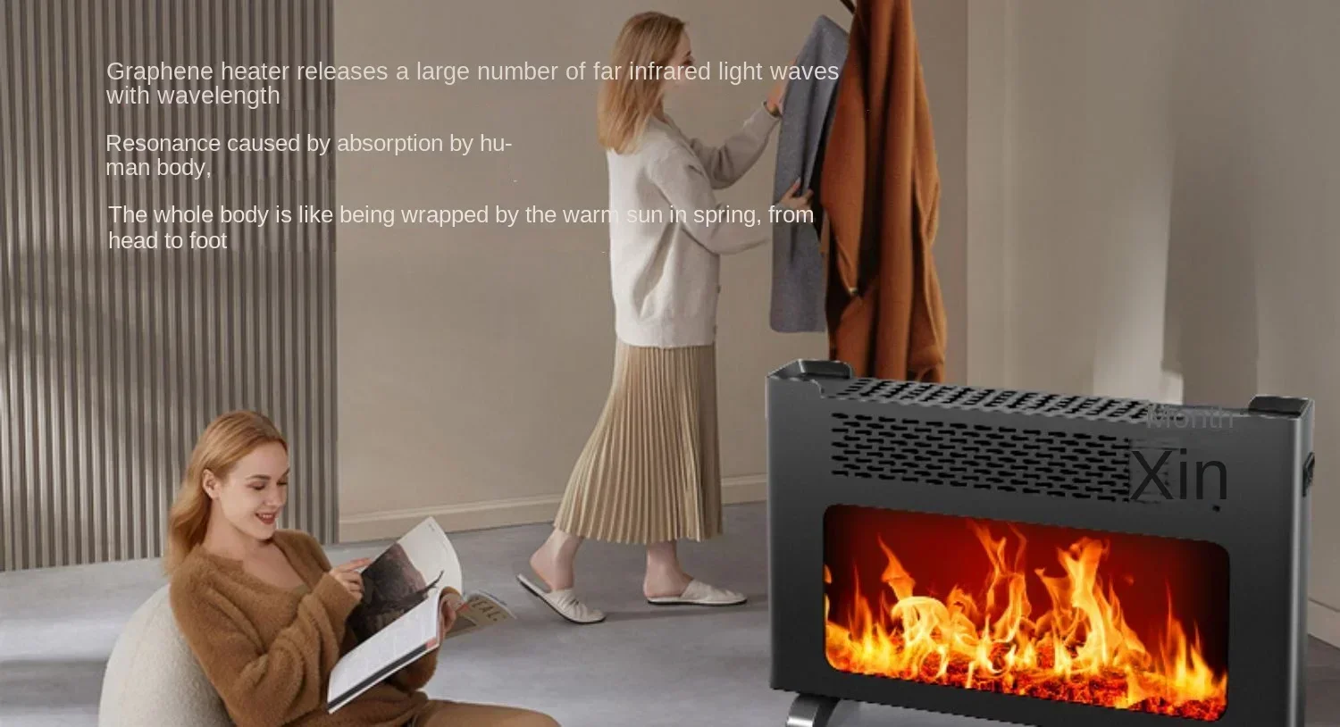 220V Camel Electric Fireplace Heater: Graphene Indoor Heater for Whole House Heating A