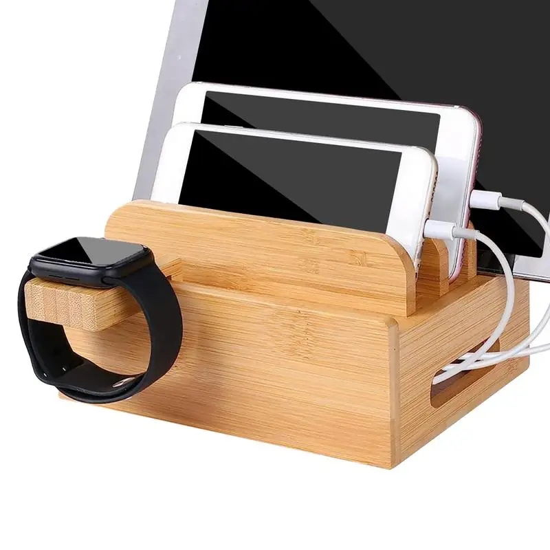 Wood Charging Station Organizer Desktop Charging Station Rack Nightstand Charging Station Organizer For Cell Phone Watch Laptop