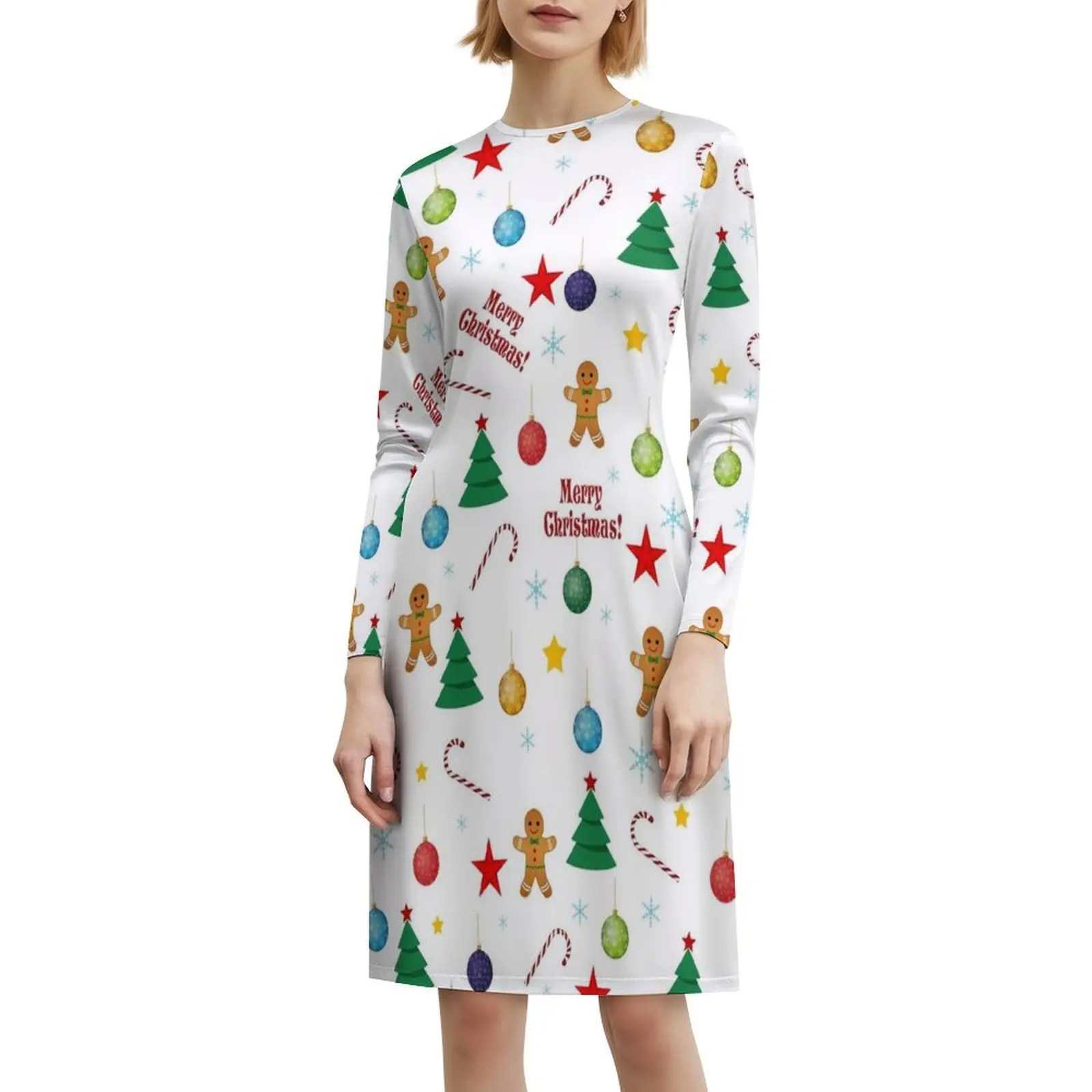 Vestido boêmio sem mangas com estampa de natal, multiimpressão, praia, férias, festa, santa anjo, sino, rena, vela, festa de doces