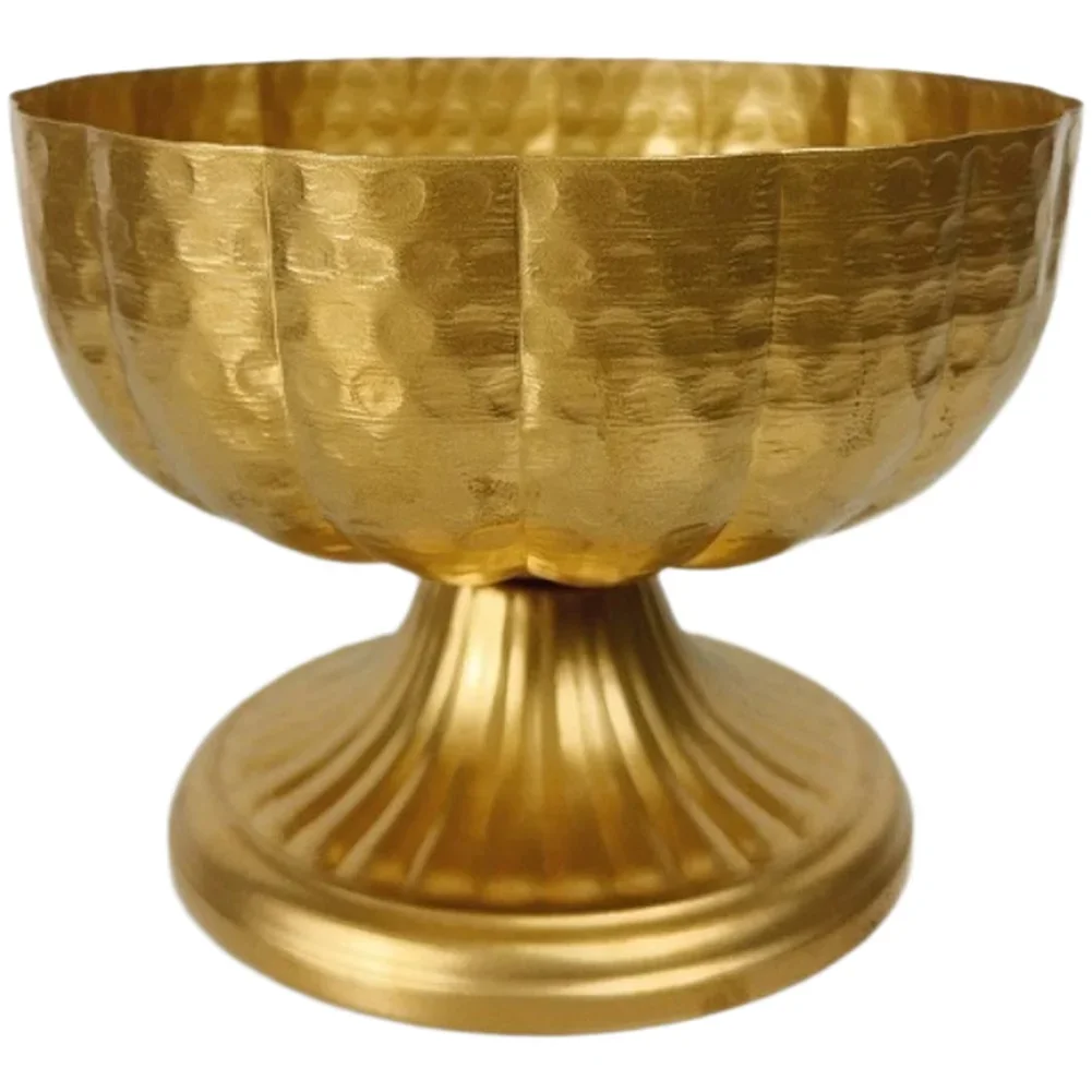 Vintage Bronze Metal Flower Container With Polka Dot Design Wide Mouth Large Plant Pot Container Flower Pots Creative