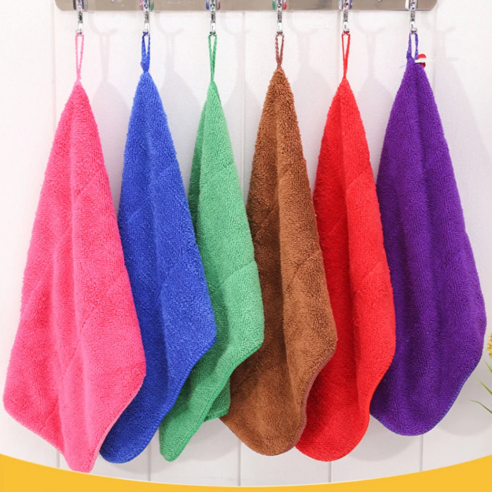 

6pcs Hanging Hand Towels Microfiber Towels Coral Fleece Fast Dry Dish Wipe Cloth for Home Kitchen Bathroom (Mixed Color)