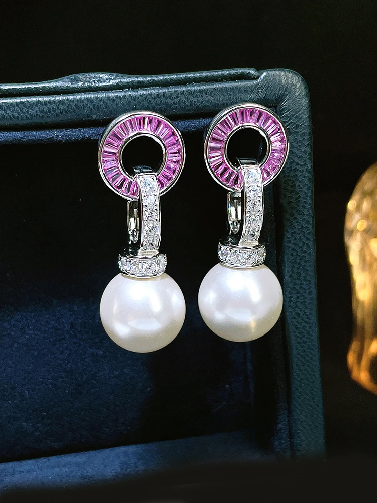 Luxury Fritillaria Pearl 925 Silver Earrings Set with High Carbon Diamonds, High End Temperament, Small and Versatile