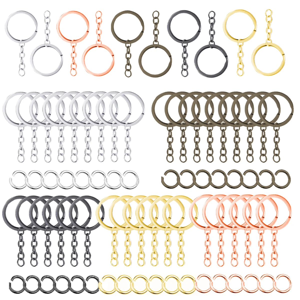 15/30/50 Pieces Flat Key Ring Chain and Jump Ring Bulk Kit Accessories Key Ring Hanging Accessories DIY Crafts