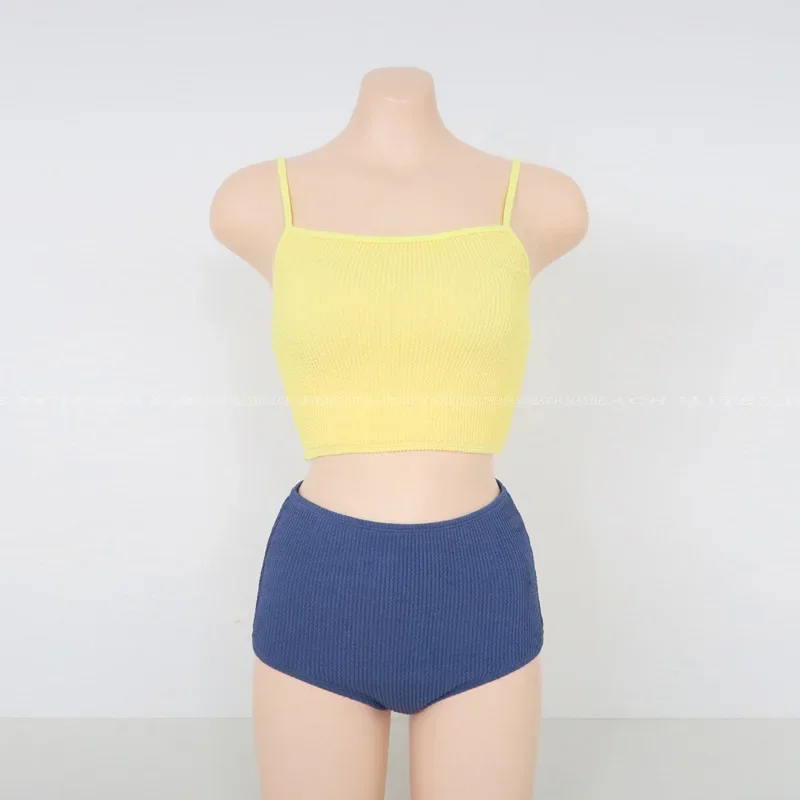 Sexy bandeau biquinis amarelo azul duas peças maiô feminino banho de praia fatos de banho de cintura alta conjunto biquíni piscina banhista 2025