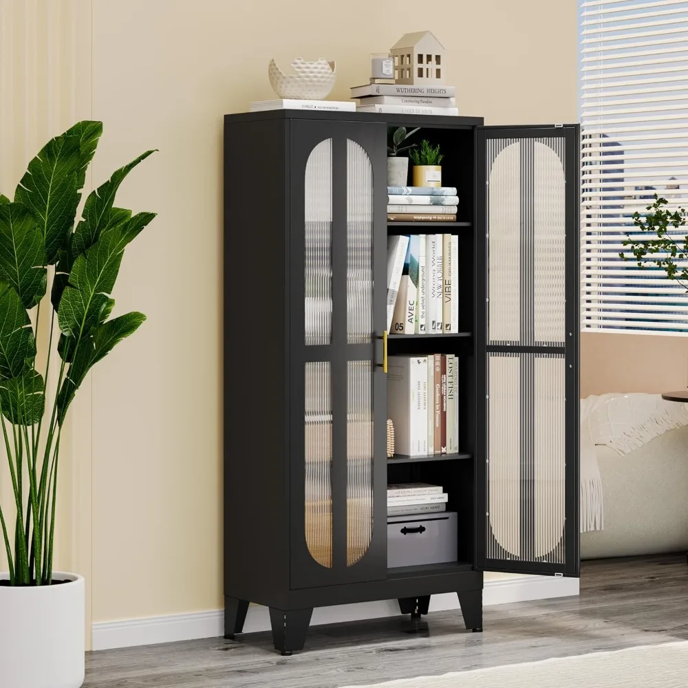 

Metal Storage Cabinet, Kitchen Pantry Cabinet with 2 Cross Door Panels and 3 Adjustable Shelves, Versatile Storage Pantry for Li
