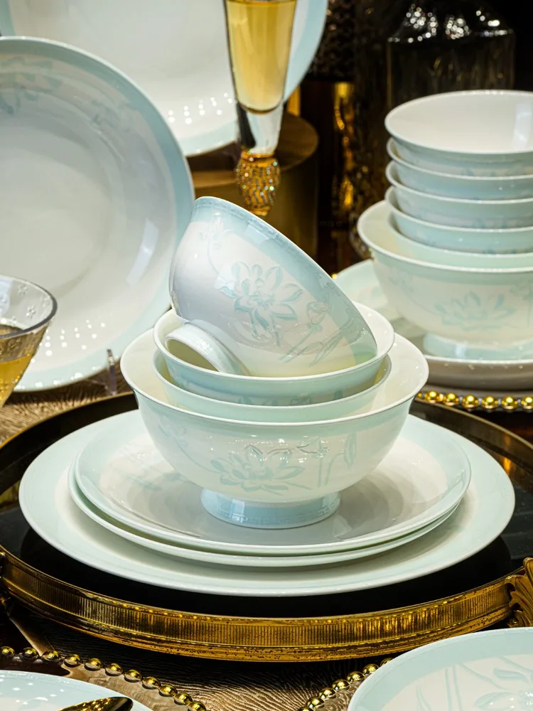 

Red Peony Bone China Dining Set Bowl Home Use Cerc Diware Combination Rice Bowl Vegetable Plate Soup Bowl Di Spoon Set