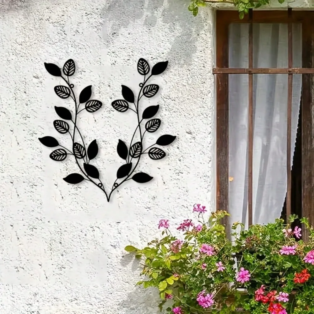 

Металлическое настенное панно «Лист оливы» из черного железа, скульптура в средиземноморском стиле для дома