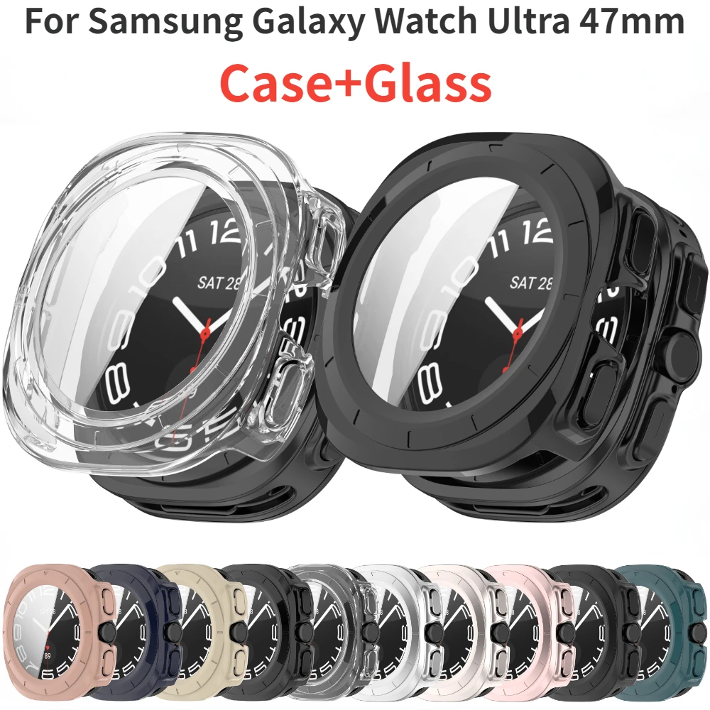 Tempered Glass+PC Cover For Samsung Watch 7 Ultra 47mm All Around Protective Anti-Scratch Bumper For Samsung Galaxy Watch Ultra