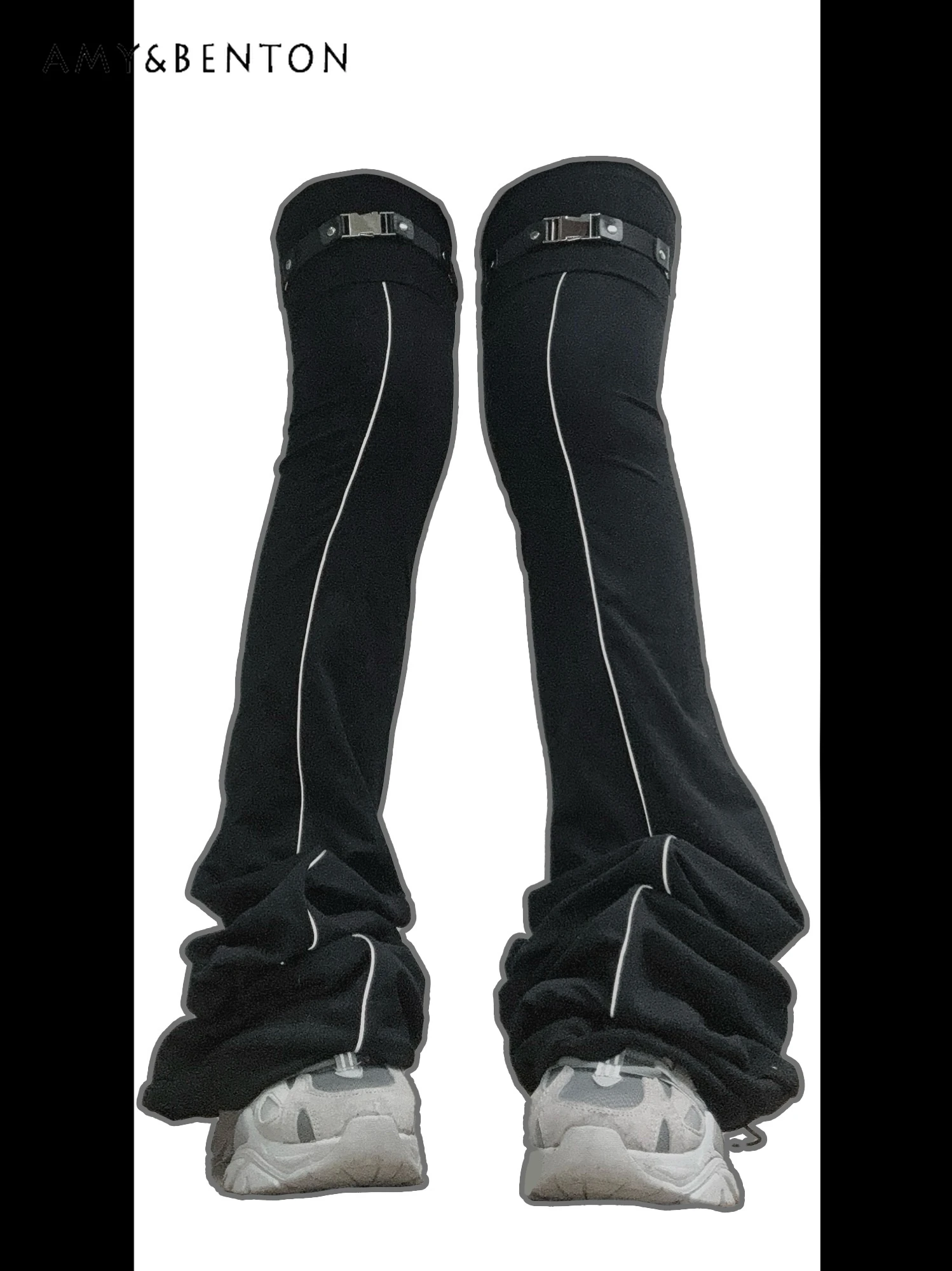 Subculture Reflective Metal Buckle Leg Warmers Gothic Spice Girl Y2K Legwarmers Women Harajuku Style Punk Thigh High Socks