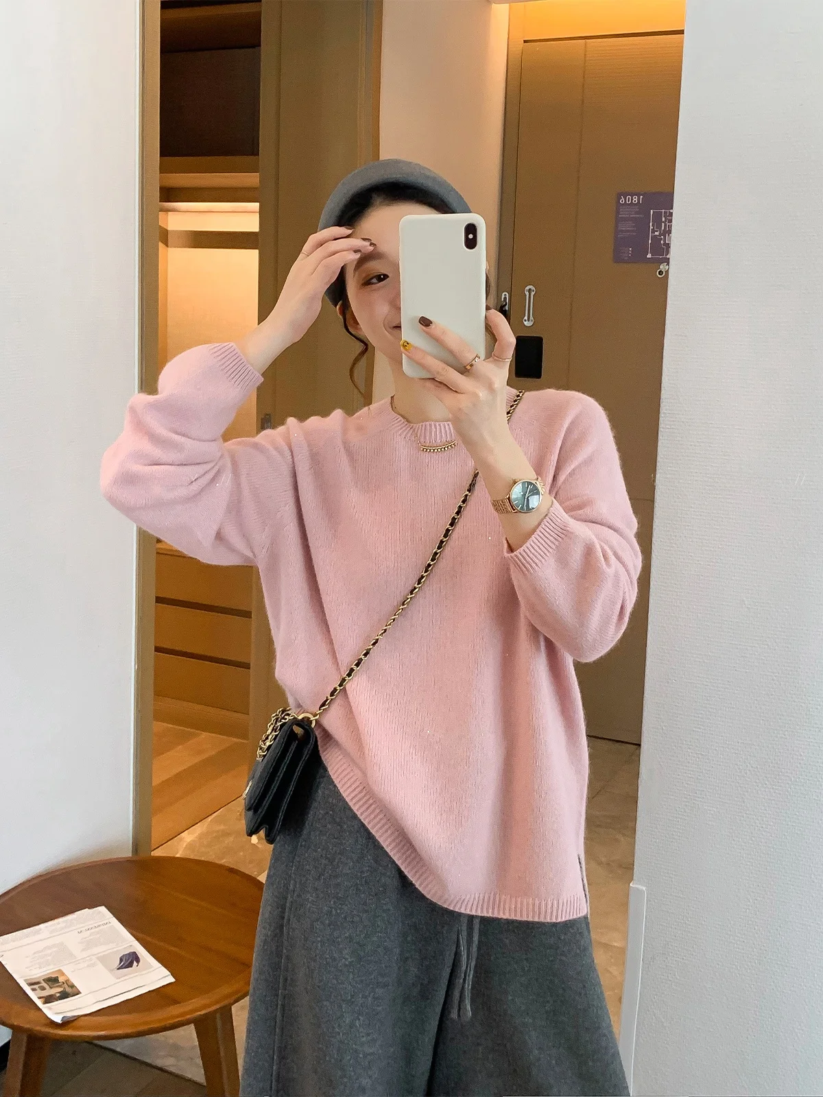 

Love Devil Fi Women's Long Sve Knitted Sweater Color round Ne Loose Fit Casual Sle Autumn Winter New Arrival