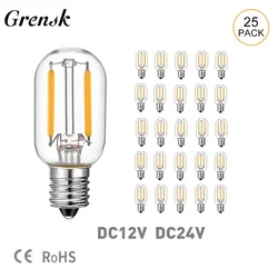 Grensk DC 12V 24V Tubular Bulbs Low Voltage T22 1W Led Filament Bulb E12 Candelabra Base LED Lamp RV Locomotive Room Lights