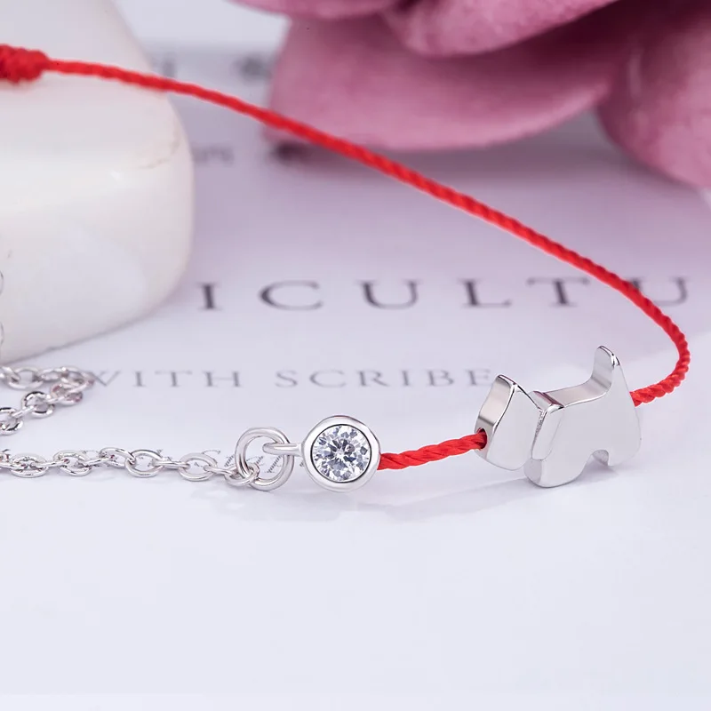 Buyee 925 Sterling Silver Sweet Bracelet Cute Dog & Pig Animal Red Rope Simple Bracelet Circle for Woman Fine Jewelry Bracelets