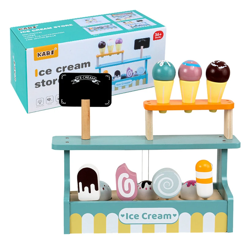 

Simulation Ice Cream Set Pretend Play Wooden Montessori Toy Ice-cream Cone Kitchen Food Toys for Kids Preschool Educational