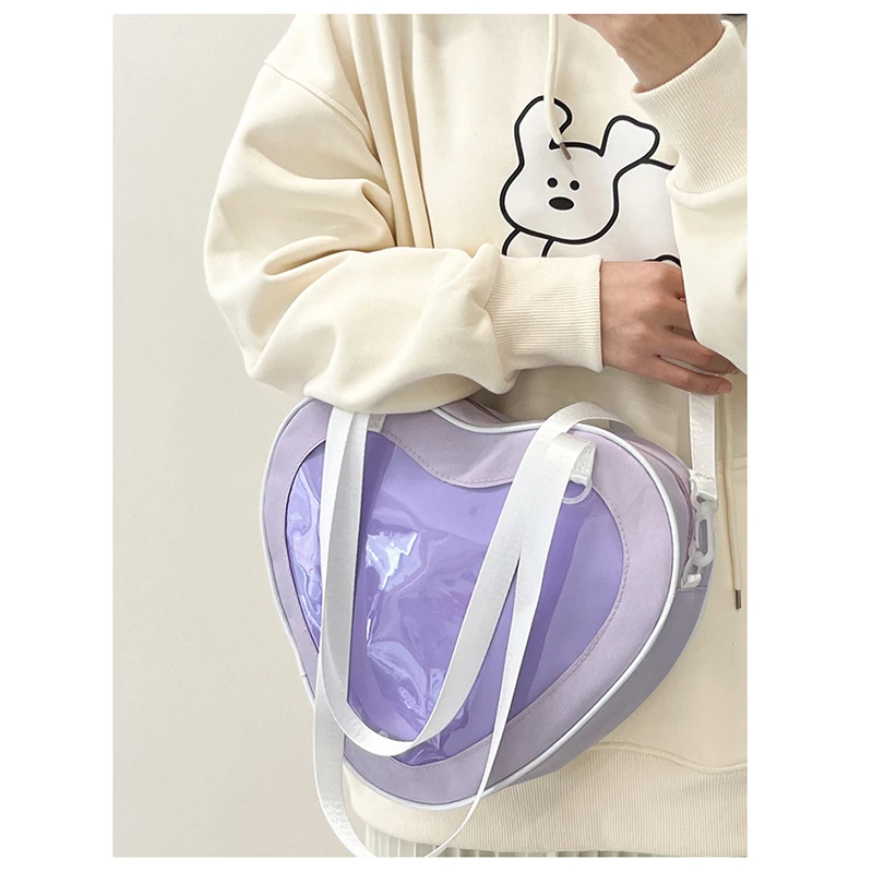 Simple Heart-shaped Transparent  Shoulder Bag JK Uniform Bag Girl Shoulder Bag 6 Colors Cute Backpack