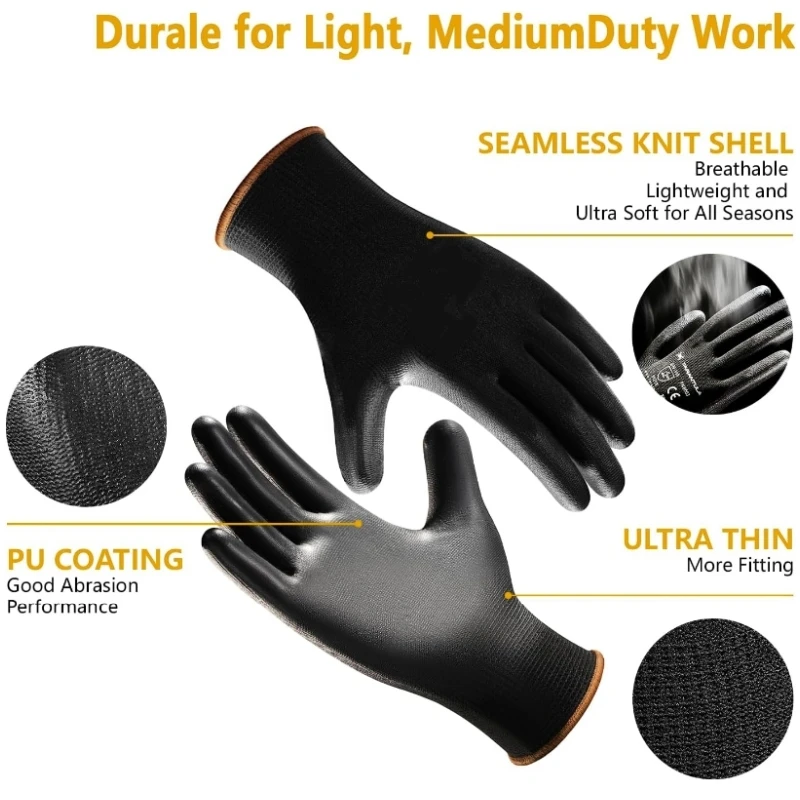 بو المغلفة قفازات العمل عدم الانزلاق البولي يوريثين قبضة قفازات العمل سلس قفازات متماسكة للرجال ميكانيكي كهربائي البستنة
