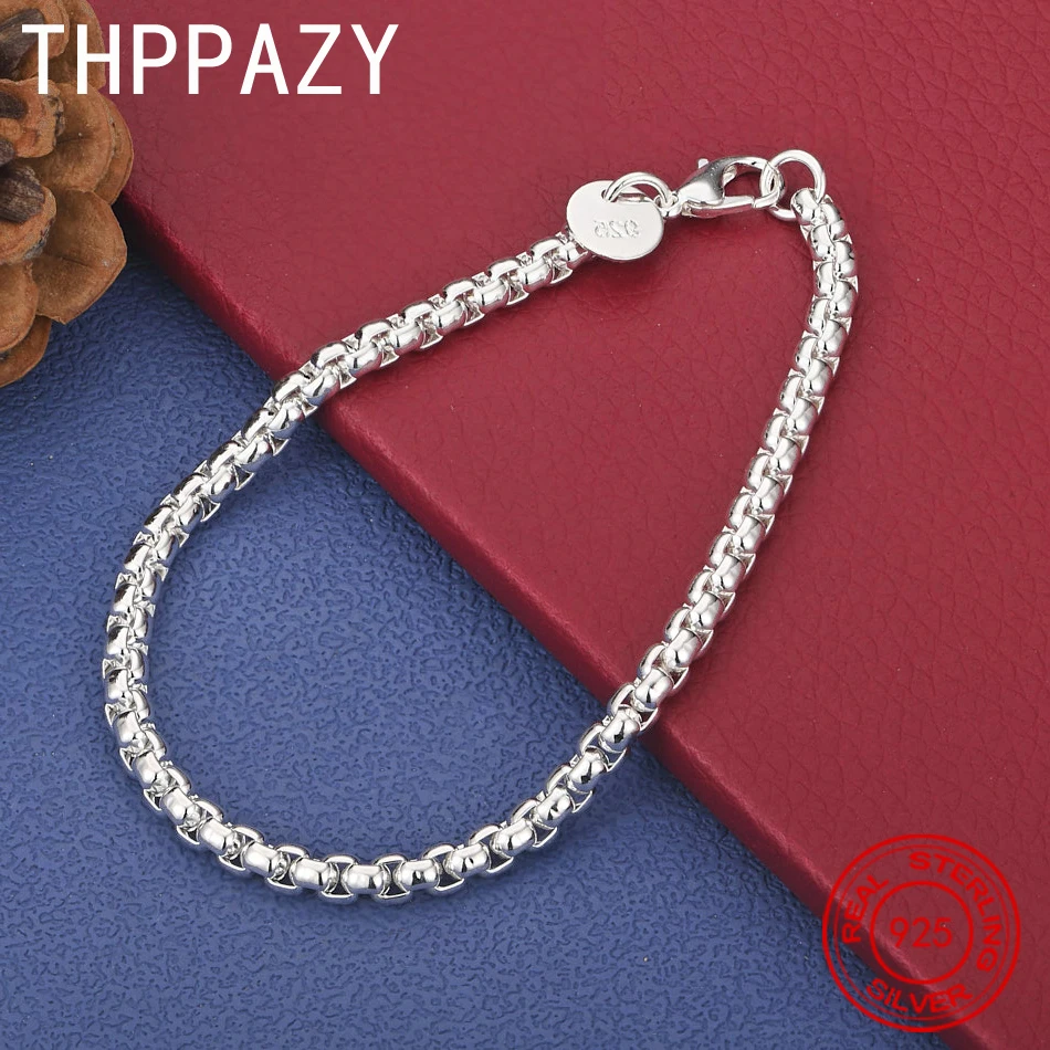 

THPPAZY 925 Sterling Silver Smooth Round Box Chain Bracelet Fashion Jewelry High Quality Gift Birthday Party Wedding
