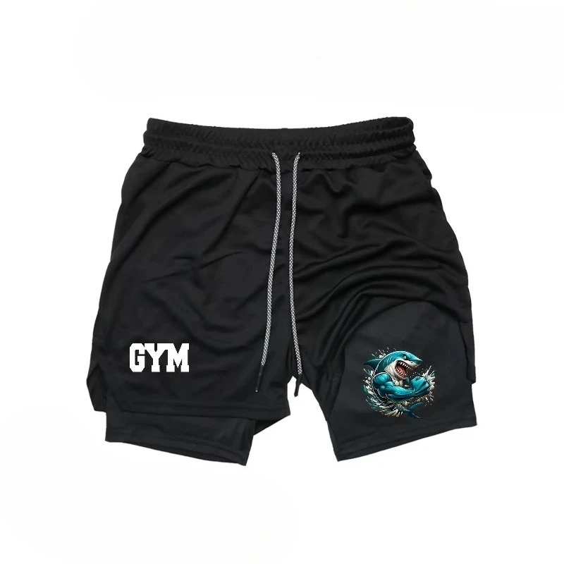 Men Summer Quick-Dry Double-Layer Athletic Breathable Stretch Elastic Gym with Adjustable DrawstringFashion Comprehensive Shorts