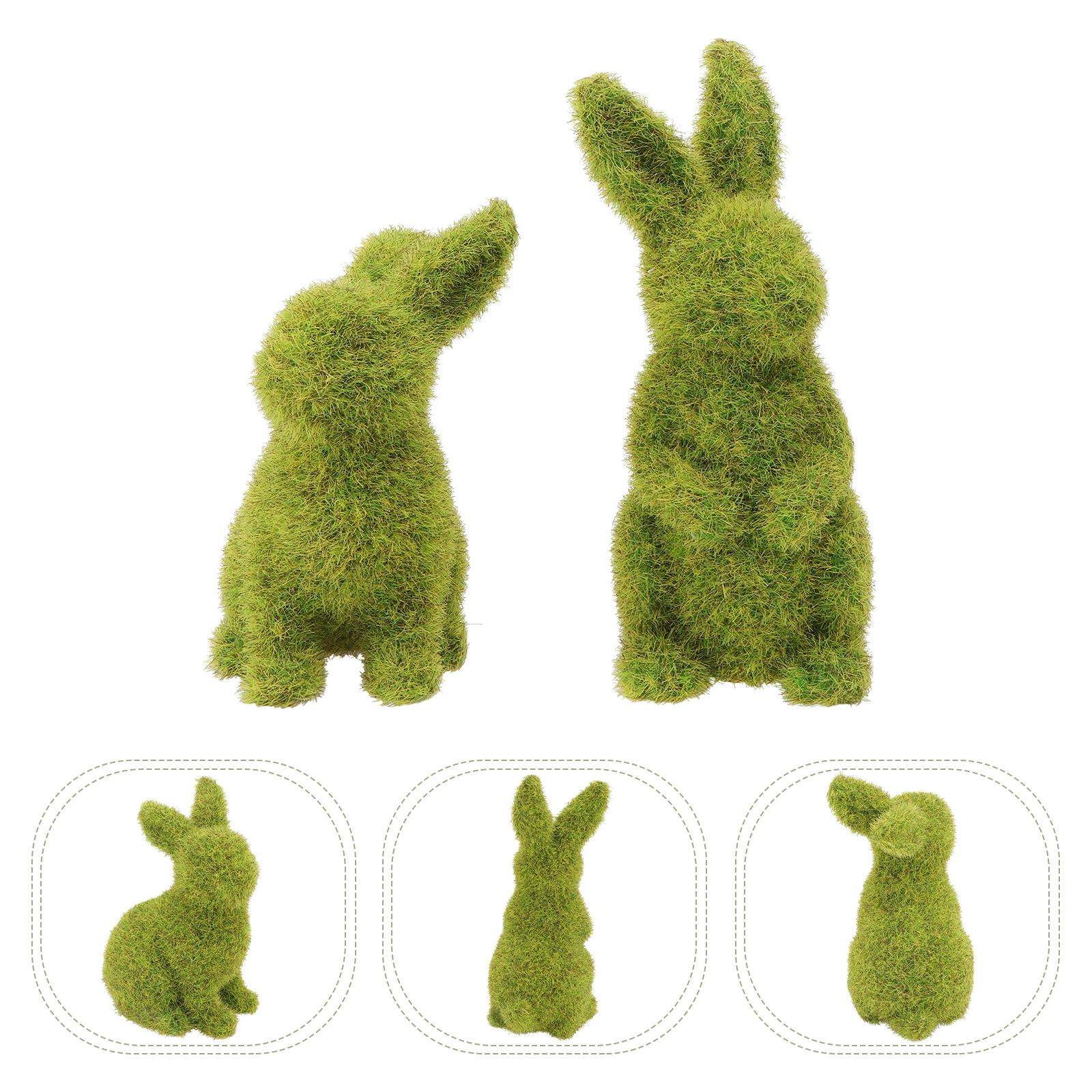 

2Pcs Rabbit Adornment Flocking Natural Visual Effect Compact Size Home Room Garden Decor Easter Scene Layout Ornament
