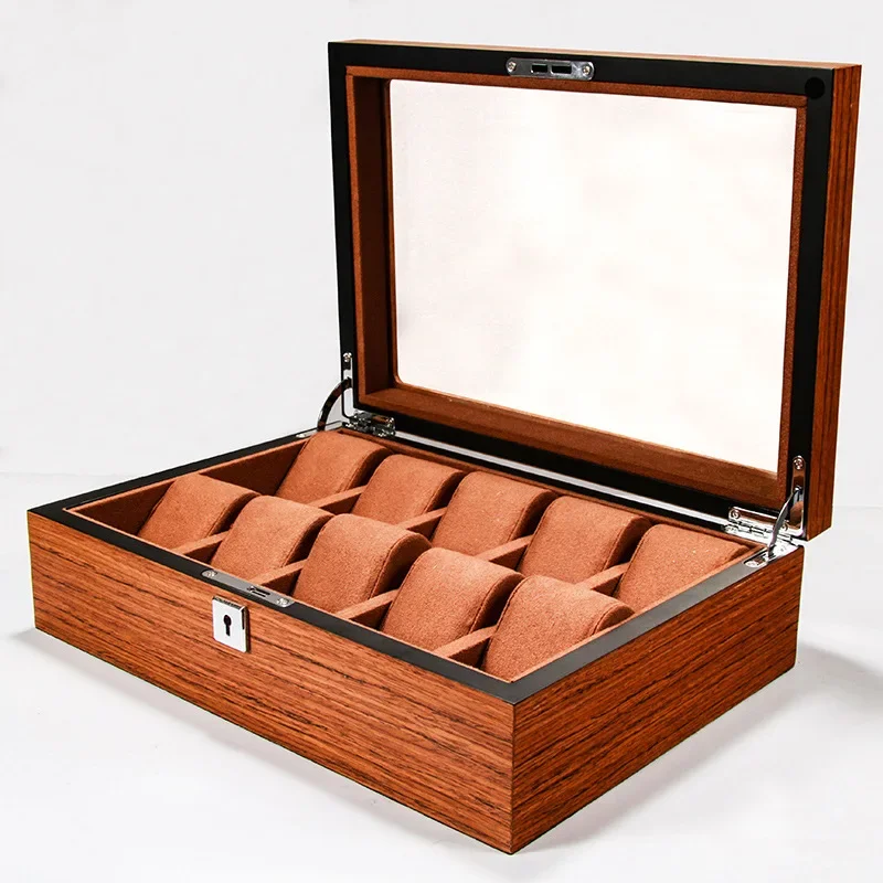 Wooden Watch Box Organizer 12 Slots Brown Luxury Watch Box Case Wood Storage Box Men's Watches Display Gift Ideas Free Shipping