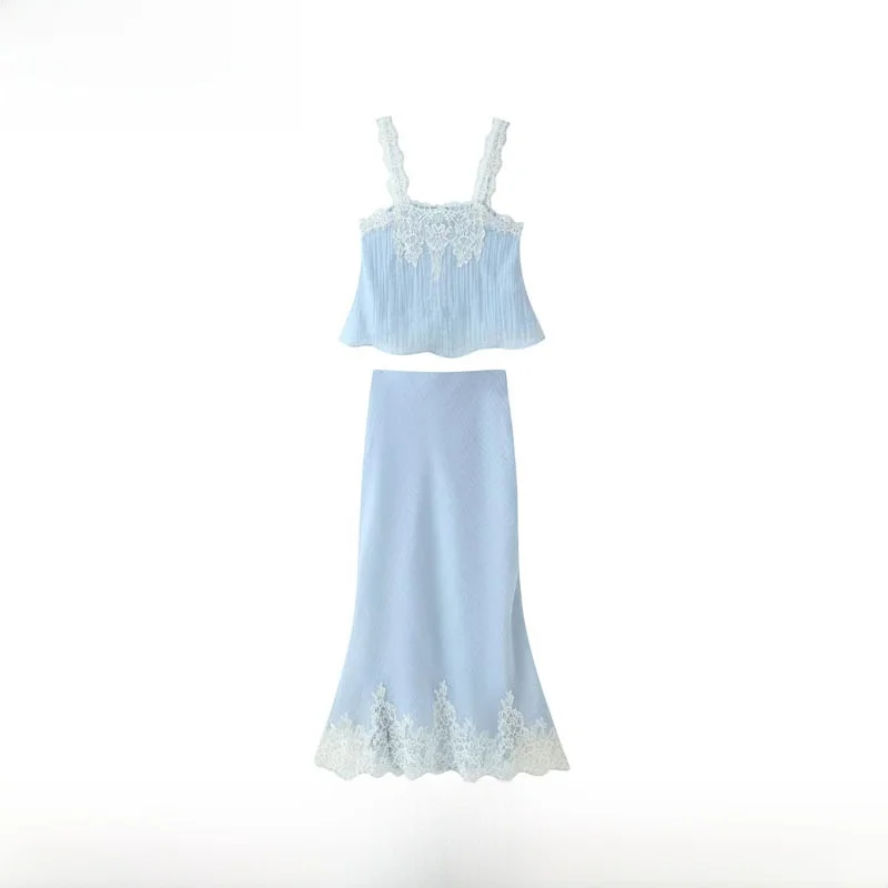 

Весенняя новинка: женский комплект из кружевной юбки миди и топа, модная дышащая одежда, универсальный размер, цвет на выбор.