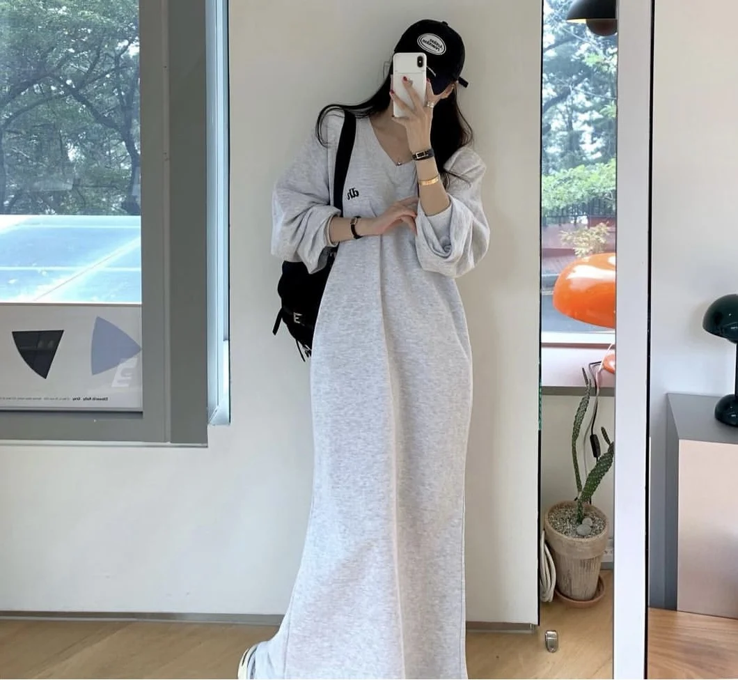 Thickened Fleece Long Sweater Dress for Women Autumn Winter Cotton 00%-lined Hoodie Dress Comfortable Soft Material