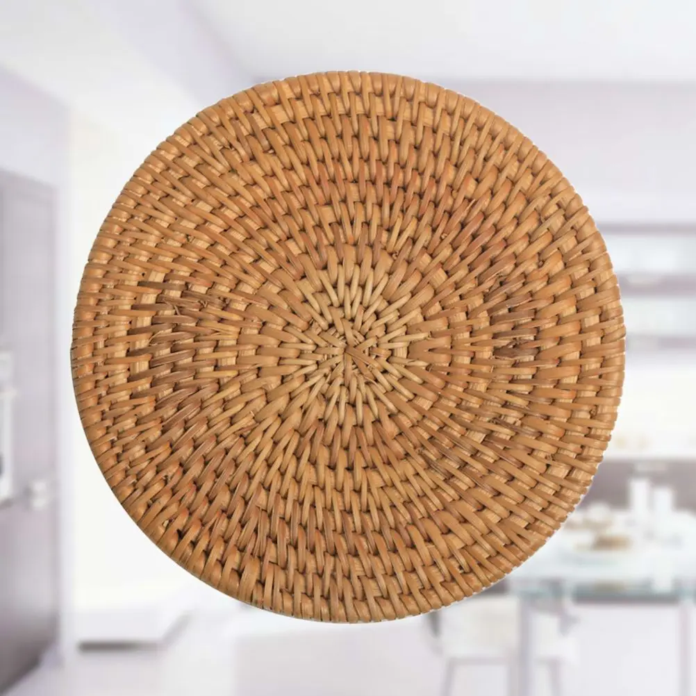 Round Rattan Coaster Insulated Cup Mat Heat Resistant Bamboo Holder Non Slip Waterproof Tea Set Pad Table Protector