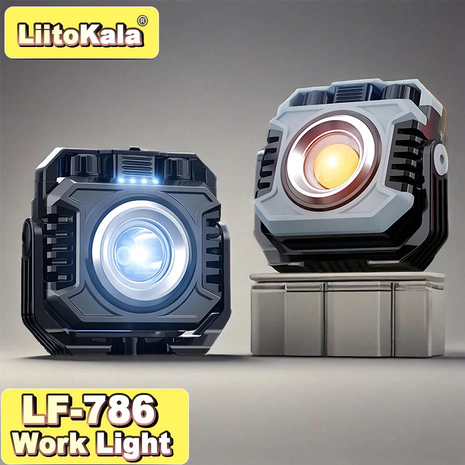 Lampy robocze LiitoKala LF-786 + akumulator 26650 5000mAh, ładowalne, z regulacją temperatury 2700-8000K, magnetyczne, obracane o 360 stopni. °   rotat