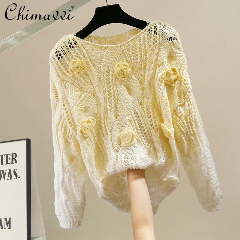

Korean Fashion Heavy Knitted Sweater Fashion Round Neck Loose Elegant Long Sleeve Pullover Women Top 2025 Autumn and Winter