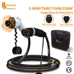 feyree EV Charging Cable Type2 Male Plug to GB/T Socket Car side 16A 3.5kW 32A 7kW 1Phase 11kW 22kW 3Phase for Electric Vehicle