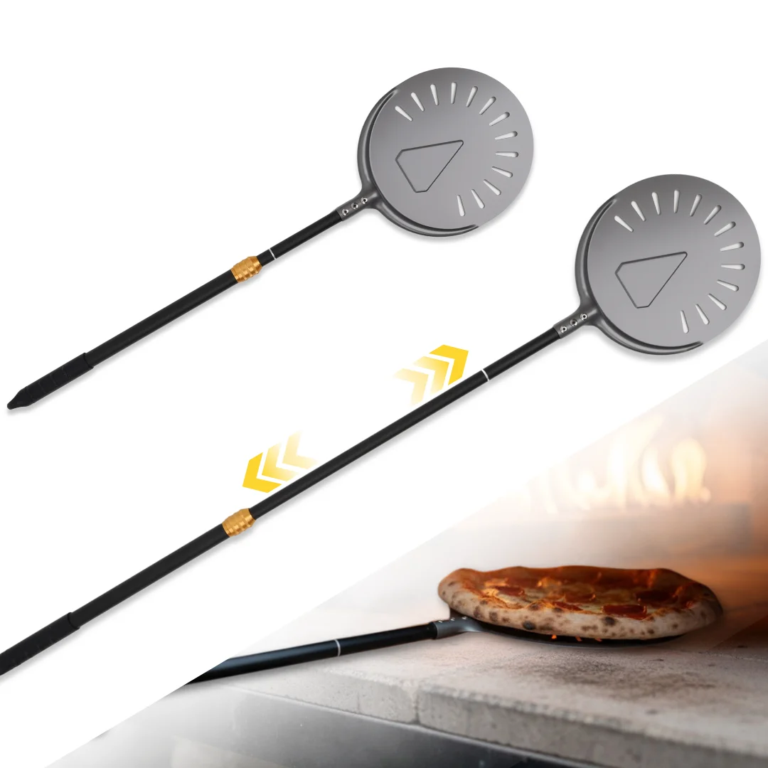 9 Inch Adjustable Pizza Peel  Turning Hard Anodized Paddle Round Pizza Baking Tools Long Handle Aluminum Pizza Shovel Nonstick