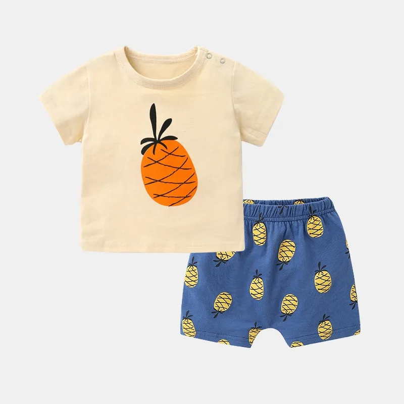 Short Sleeve Tracksuits For Kids Fruit Print Tshirt +Shorts Summer Cute Clothing 2pcs Thin Loose Tops Shorts Boys Baby Sets