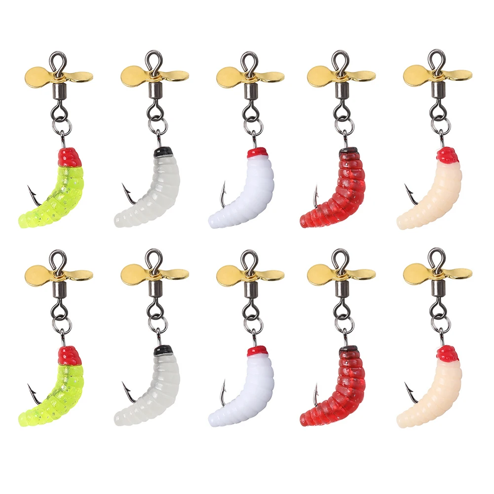 10Pcs/Box Propeller Worm Fishing Lure Spinning Bait Silicone Artificial Bait for Trout Salmon Bass