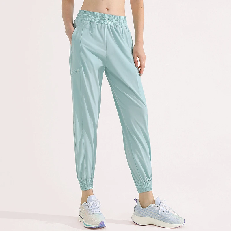 Solid Color Sport Pants With Pocket High Waist Fitness Yoga Pants Loose Casual Quick Dry Sweatpants Plus Size Jogger Trousers