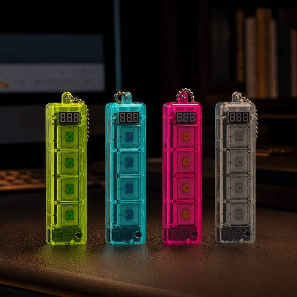 With LED Light Keyboard Fidget Portable Calming Game Console Keyboard Keychain Free Assembly Crystal Clicker Sensory For