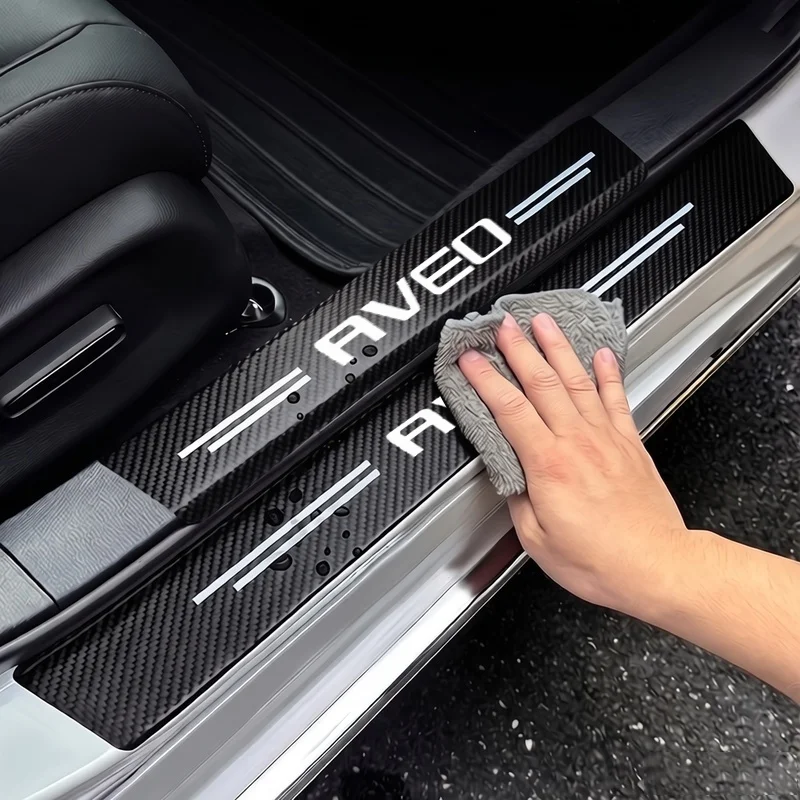 Car Threshold Stickers for Chevrolet AVEO Logo Door Sill Scuff Protective Plate Emblem Trunk Door Pedal Bumper Guard Strips