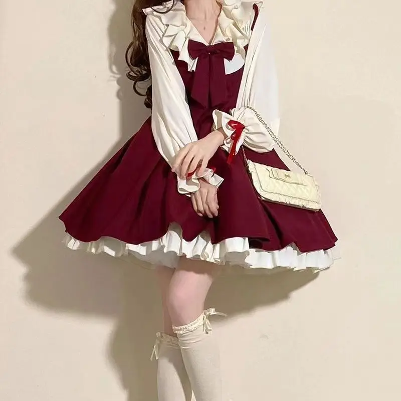 فستان الأميرة لوليتا الياباني الجديد لعام 2025 ملابس الشارع الشهير للنساء أوائل الخريف تصميم حس الفراشة عقدة حزام مع فساتين حزام الخصر