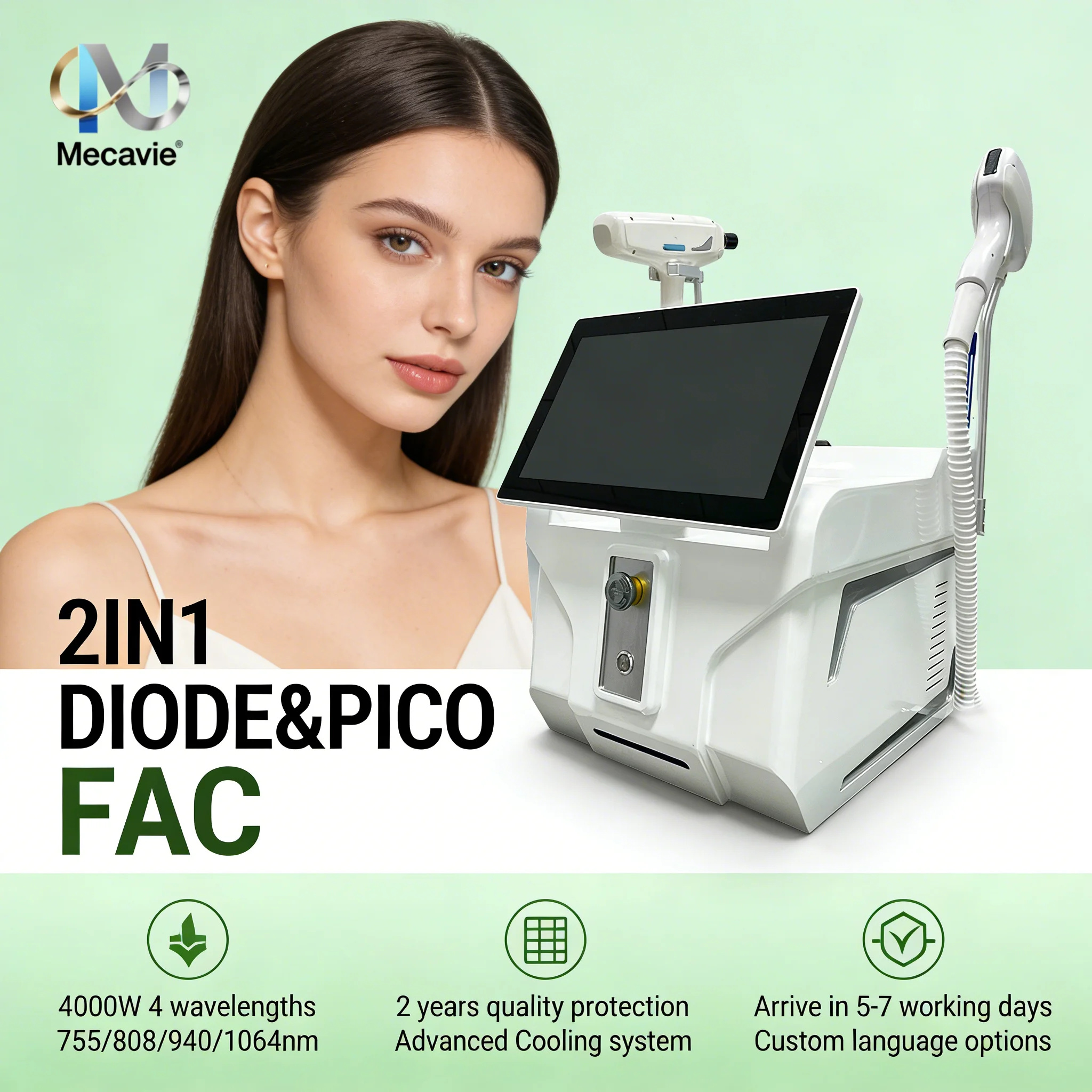 

Лазерный аппарат для безболезненного удаления волос 4000 Вт, 2026 НОВИНКА, 2-в-1, Soprano Titanium Ice Platinum, диодный, 755 808 940 1064 нм, 4 длины волны