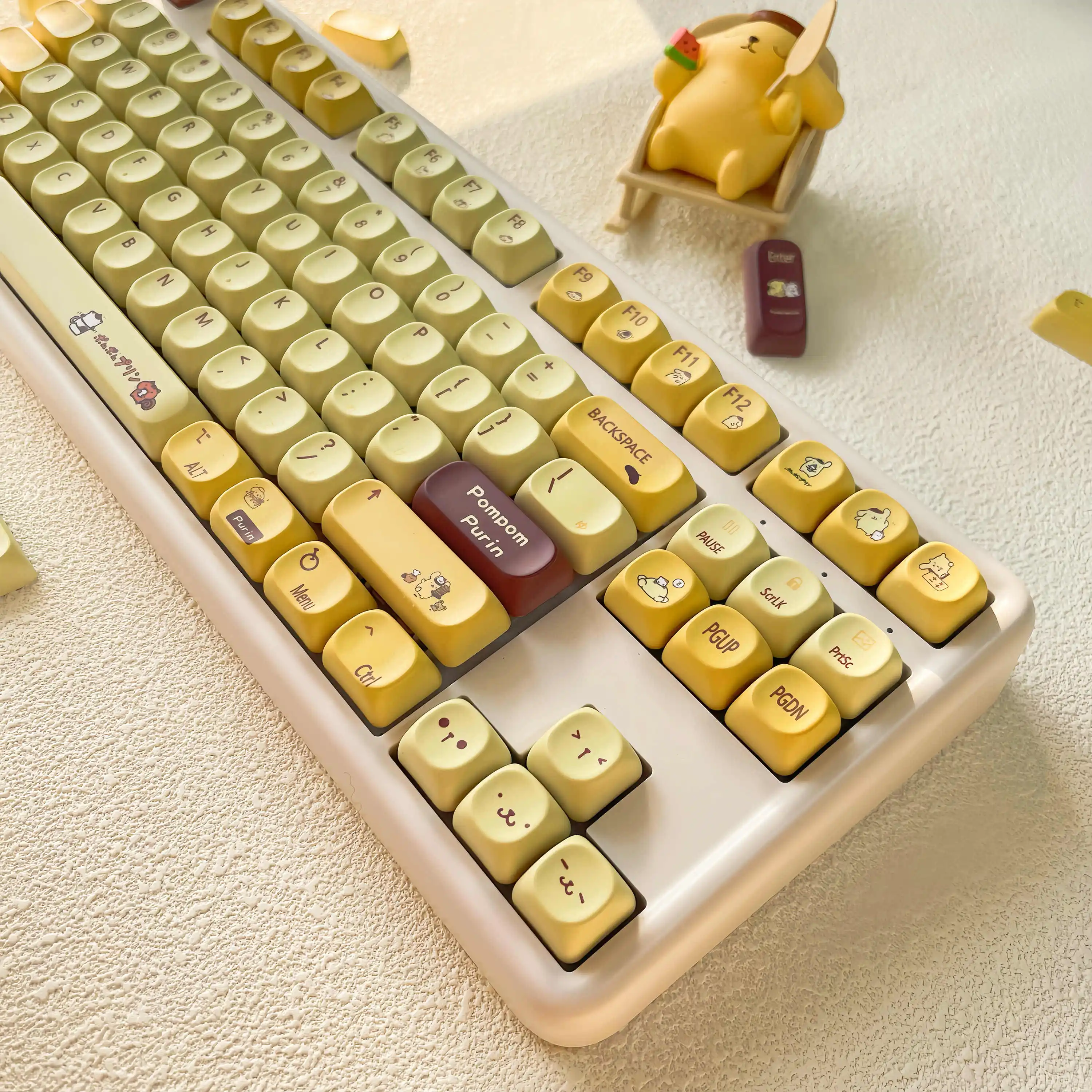 Cute Sanrio Pom Pom Purin Anime Keycaps PBT Heat Sublimation MOA XDA Cherry Profiled MX Switch Game Mechanical Keyboard Keycaps
