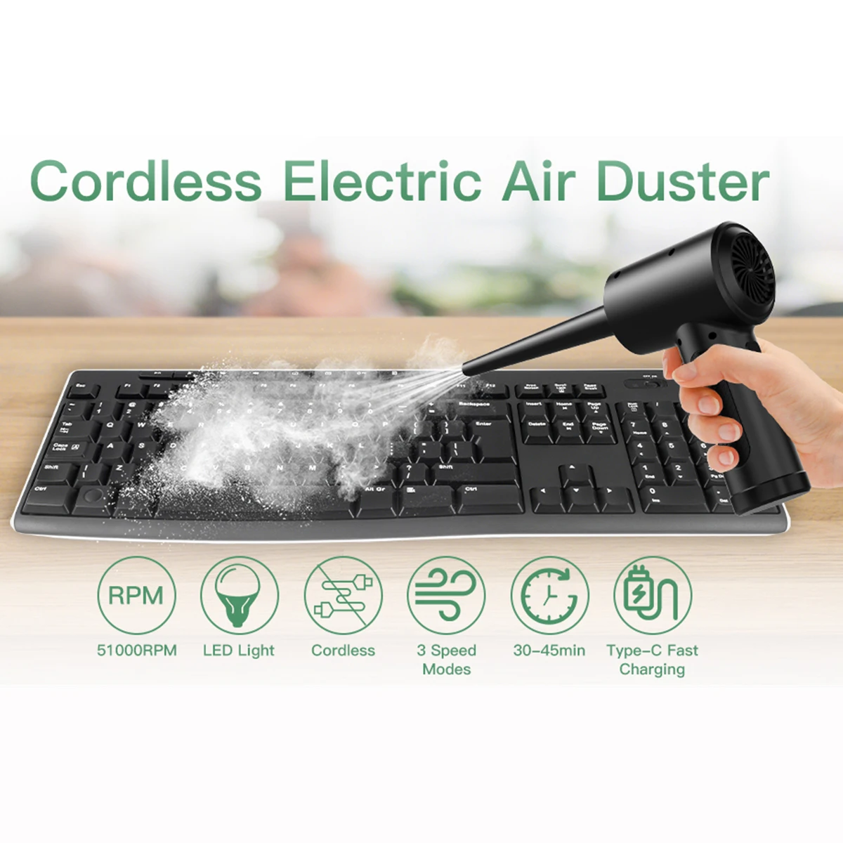 Wireless Air Duster 51000 RPM Dust Blowing Gun USB Compressed Air Blower Cleaning For Computer Laptop Keyboard Camera Cleaning