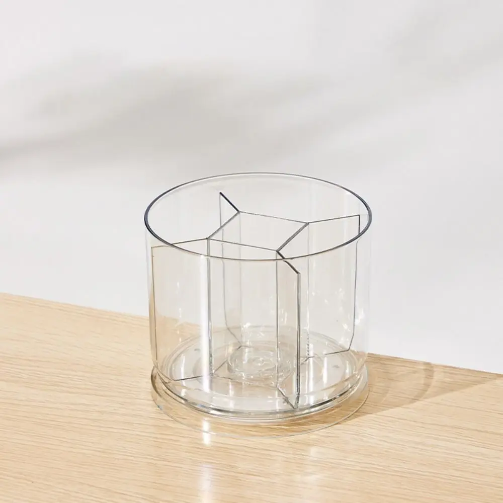 360° Rotation Rotatable Pen Holder 5 Grids Space Saving Pencil Storage Box Large Capacity PET Makeup Brush Organizer Student