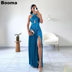 Booma A-Line Prom Dresses Pleats Halter Sleeveless Formal Occasion Gowns for Women High Side Slit Floor Length Evening Dresses