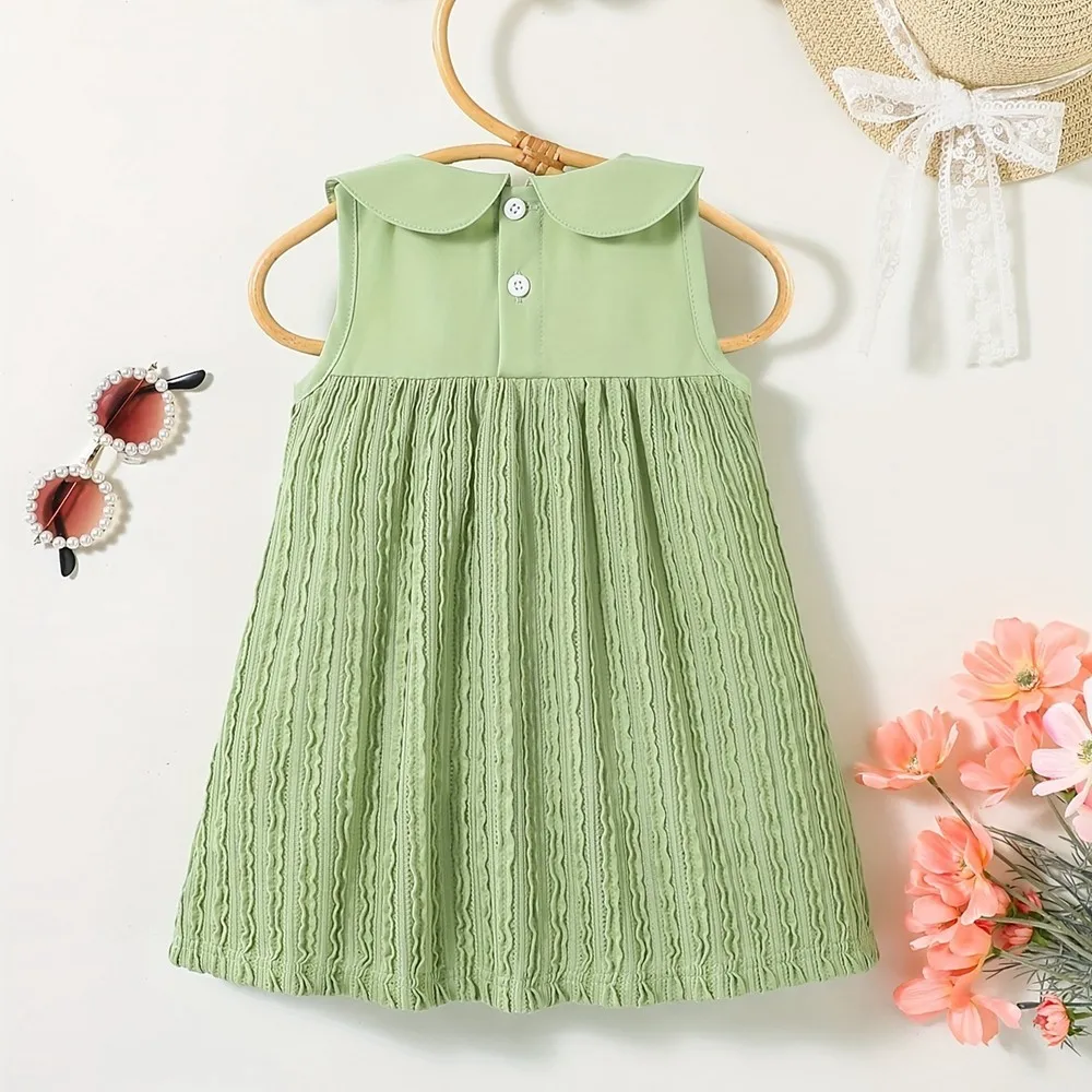 0-3 Years Baby Girl Green Dress Cute Doll Collar Sleeveless Dress Fashion Pastorale Style Dress Summer Toddler Girl Clothing